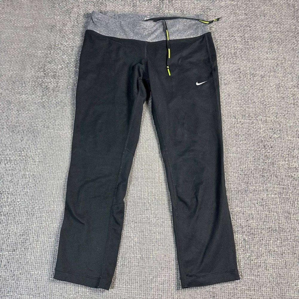 Nike Dri-FIT Running Leggings Womens Small Black Grey Cropped Athletic Pants